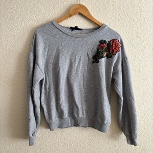 Gray Sweatshirt with Floral Embroidery